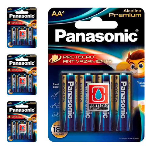 16 Pilhas Alcalinas Premium Aa Panasonic (4 Cart) 0
