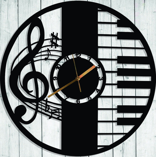 Reloj De Pared Life Is Music Calado En Madera Deco Negro 1