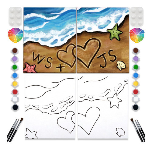 Kit De Pintura En Pareja, Lienzo Pre-dibujado 20x25 Cm 0