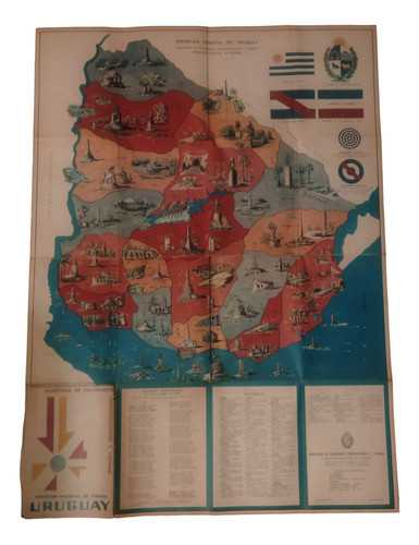 70's Mapa Desplegable Uruguay Ilustrado Ministerio Vintage 1