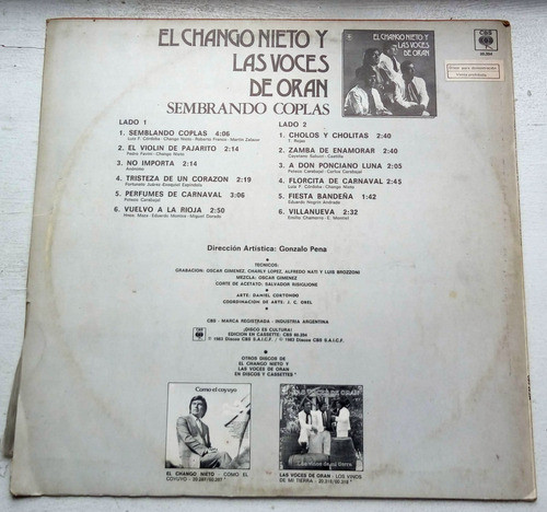Chango Nieto Voces De Oran Sembrando Coplas Lp Pro Arg Kktus 1