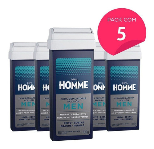 Kit 5 Refil Cera Depilatória Depil Homme Maculino Deo 100g 0