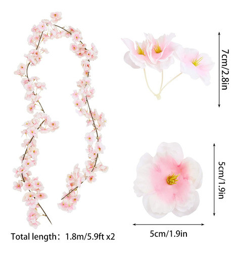 Guirnalda Flores Cerezo Artificiales Kawaii 1.8mts 2 Piezas 1