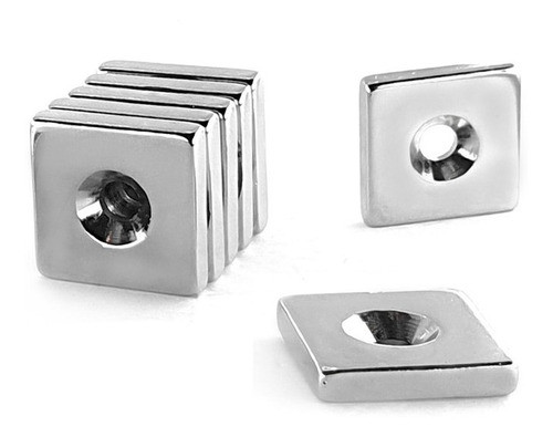 Ímã Neodímio 20x20x4 Mm N35 Furo Escareado M4 10 Unidades 0