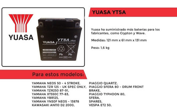 Bateria Yuasa Yt5a Gel = Yb5l-b Motos 110 Rouser 135! Wagner 1