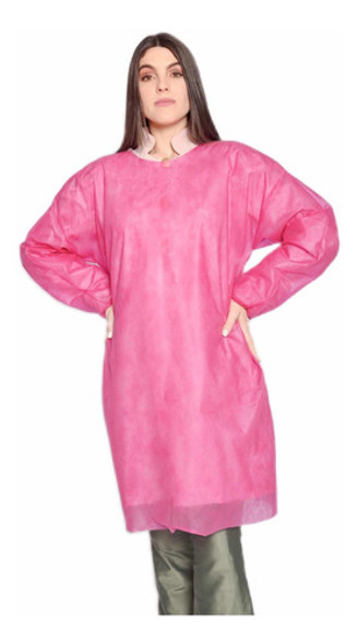 10 Avental Descartável Tnt 40 Gr Manga Longa Pink 0