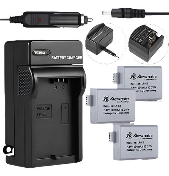 3 Pack 1800mah Batería Lpe5 Lp-e5 Batería + Cargador Para Ca 0