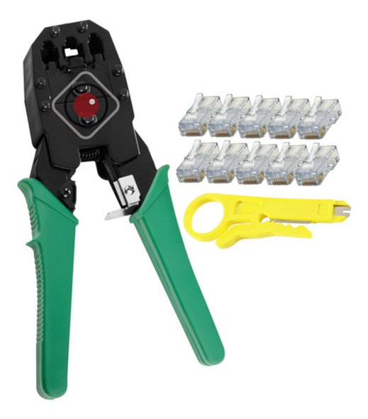 Pinza Crimpeadora Rj45 Rj11 Pelacables + 10 Fichas Utp Red 0 Pinza Crimpeadora Rj45 Rj11 Pelacables + 10 Fichas Utp Red 0