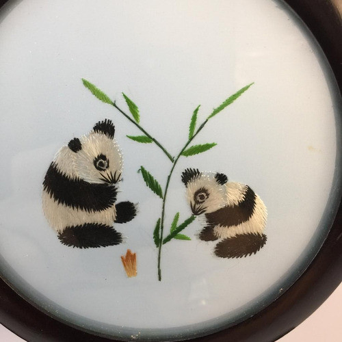 Antiguo  Bordado Shu - Hilos De Seda - Chino -  Panda Adorno 1
