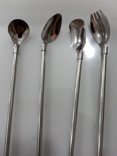 Setx6 Sorbete Acero Cuchara Bombilla Pajita 1