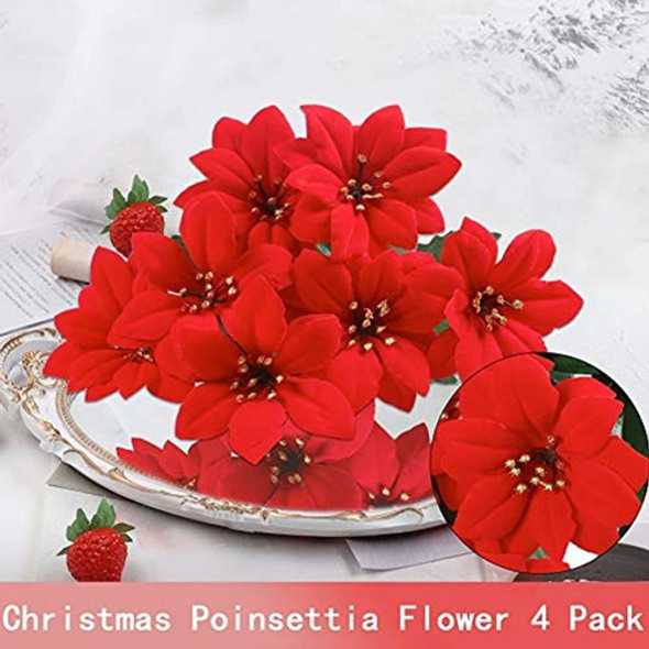 Homcomoda Navidad Rojo Flor Artificial Faux Poinsettia Bush 1