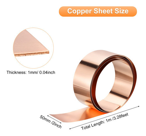 Lamina De Cobre Puro 99.9% 1m X 50mm X 1mm - 450gr 1
