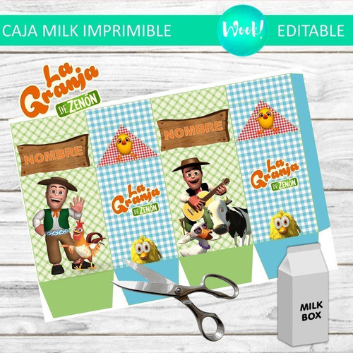 Caja Milk Box Imprimible Editable De La Granja De Zenón 1