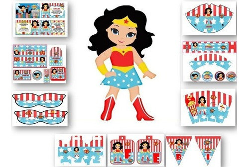 Kit Imprimible Candy Bar Mujer Maravilla Full% Editable 0