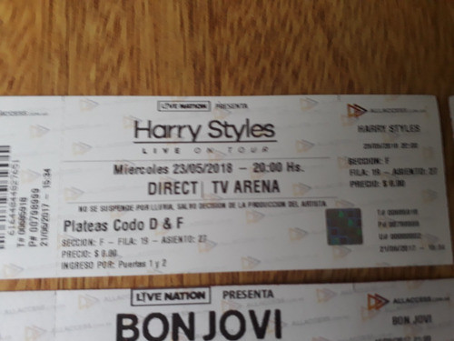 Lote X 5 Entradas Bon Jovi Dua Lipa Foo Fight Coldplay Harry 1