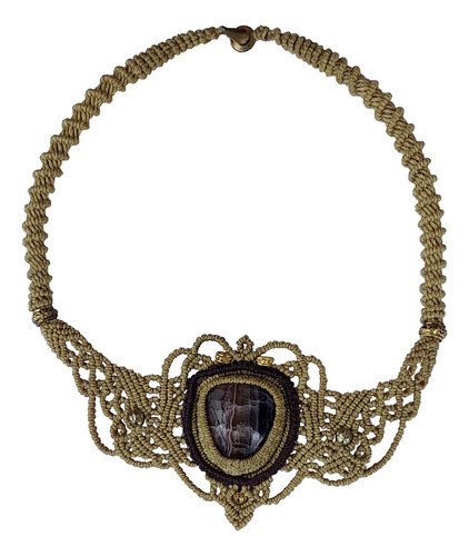 Collar Gargantilla Macrame Con Piedra Onix Artesanias Mt 0