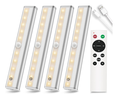Luz Led Gabinete Recargable Control Remoto 20led  4 Unidades 0