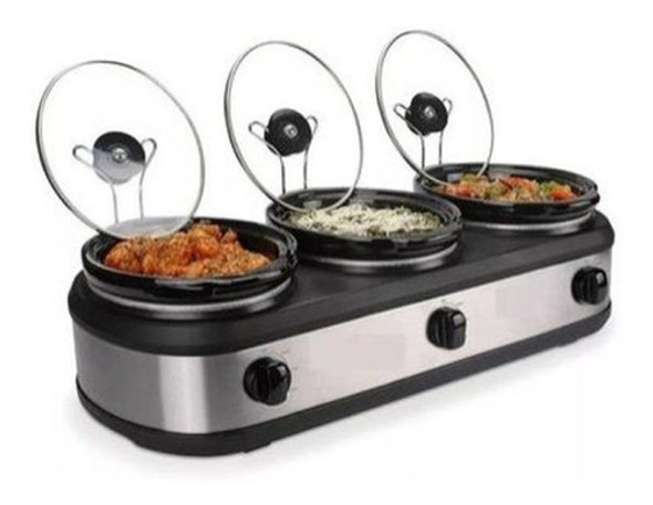 Rechaud Elétrico Triplo Buffet Slow Cooker  Inox  Cromado 0 Rechaud Elétrico Triplo Buffet Slow Cooker  Inox  Cromado 0