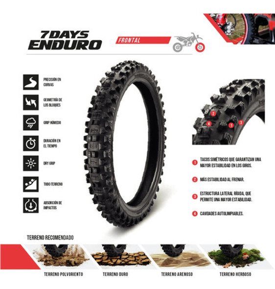 Cubierta Moto Borilli Delantera 7 Days Enduro 90/100-21 3c 1 Cubierta Moto Borilli Delantera 7 Days Enduro 90/100-21 3c 1