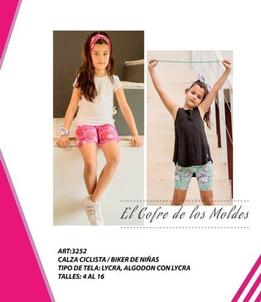 Molde  Calza Ciclista / Biker Niña Pack Talles 4 A 16 1