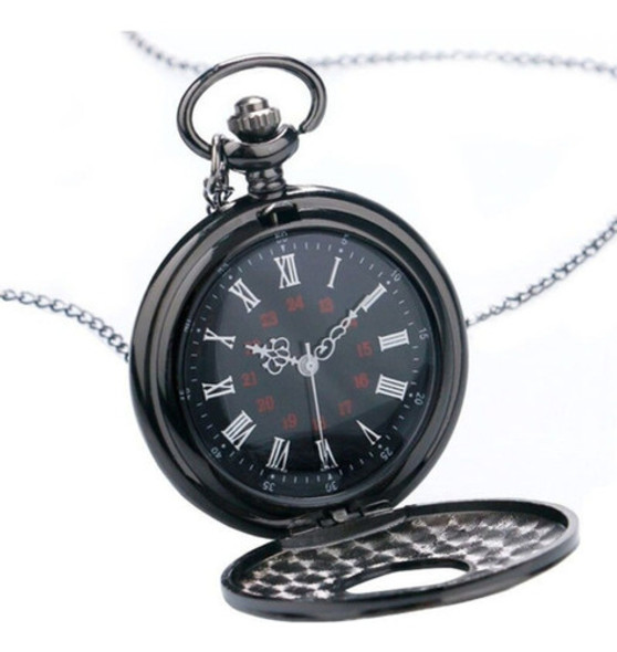 Relógio De Bolso Steampunk Preto Com Corrente Retro Vintage 1