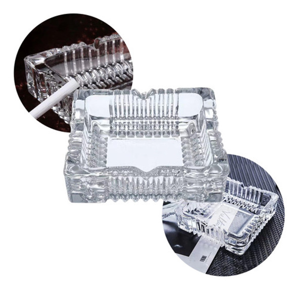 Cenicero Grande De Vidrio Grueso Cuadrado Cristal Bar 0