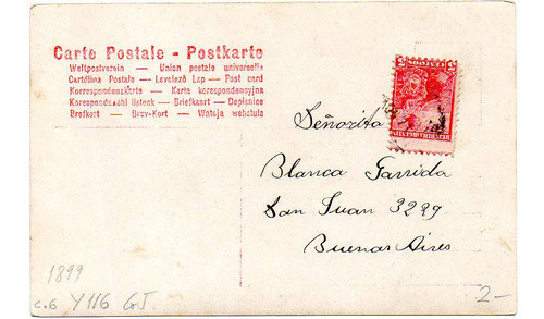 Argentina 1899. 5c Libertad, Muy Descentrada, Sobre Tarjeta 0