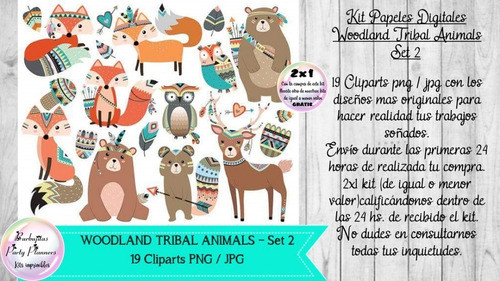 Cliparts Png / Jpg Woodland Tribal Animals Set 2 Bosque 1