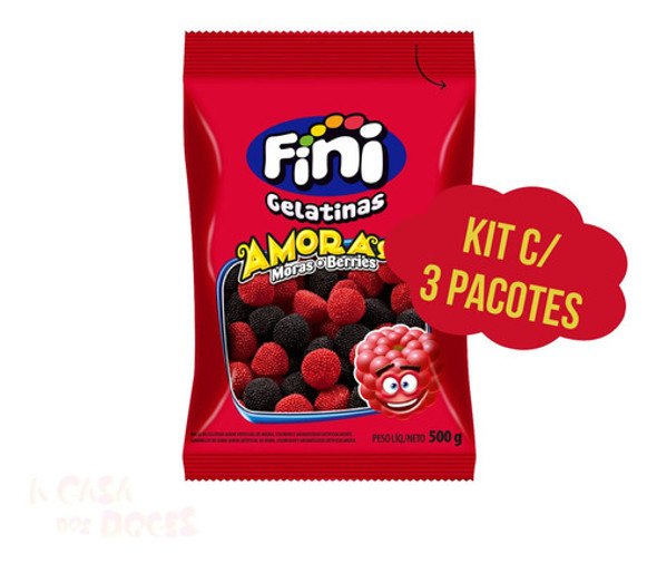 Bala De Gelatina Fini Amoras Doces 500g Kit 3 Pacotes 1