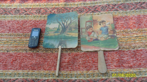 Par De Antiguas Pantallas Abanicos Publicidad Paraná Japón 0