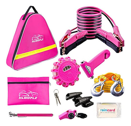Hlwdflz Car Emergency Kit, Pink Roadside Assistance Kit Con 0