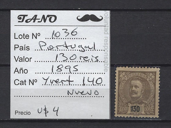 Lote1036 Portugal 130 Reis Año 1895 Yvert# 140 Nuevo 1
