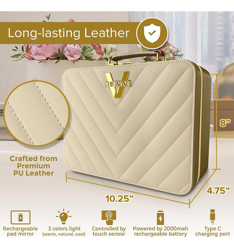 Jenni V Bolsa De Maquillaje De Cuero Pu De Lujo Con Espejo I 1