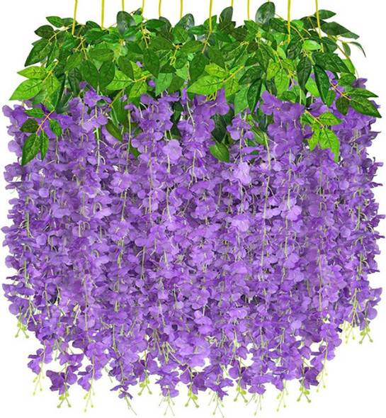 12 Guirnaldas De Flores Glicinas Artificiales Purpura 0