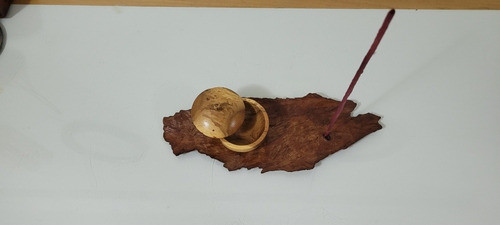 Porta Sahumerio Antiguo Adorno Base Madera Con Cuenco Tapa 1
