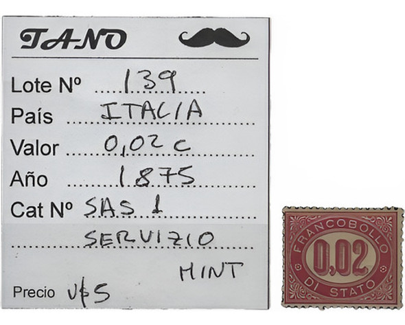 Lote139 Italia 0.02 Centesimi Año 1875 Serv. Sassone#1 Mint 0