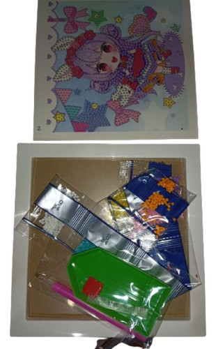 Pintura Por Diamantes Kit Completo 17x17cm Nena Vestido Flor 1