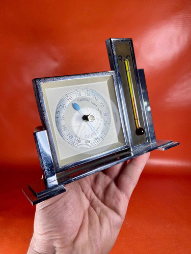 Antiguo Barómetro Y Termómetro Art Deco | Niquelado 0