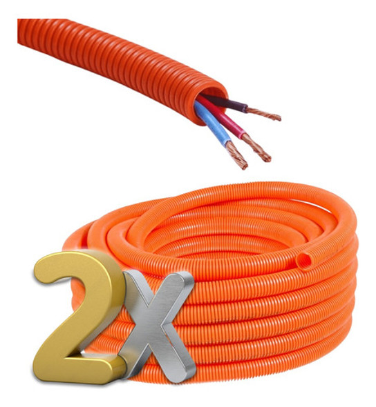 Caño Corrugado Flexible Naranja 3/4 2 Rollos X 25mts 0