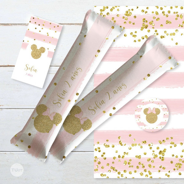 Kit Imprimible Minnie Glitter - Candy Bar 1