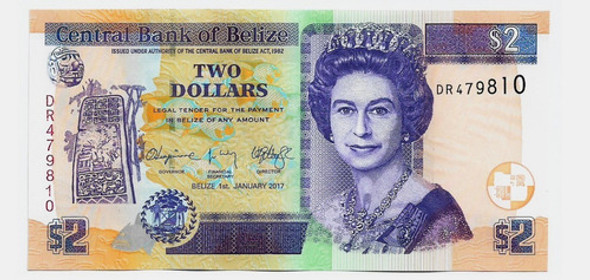 Fk Billete Belize 2 Dolares 2017 P-66 Nuevo Diseño U N C 0