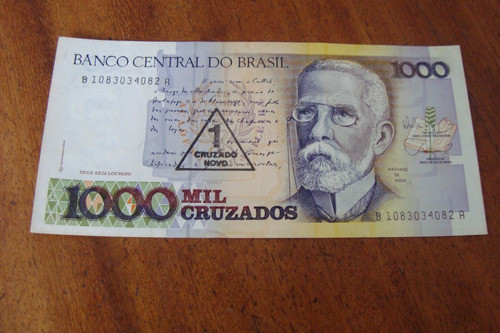 Cedula Brasil 1000 Cruzados Machado De Assis / Carimbo 1 Czn 0