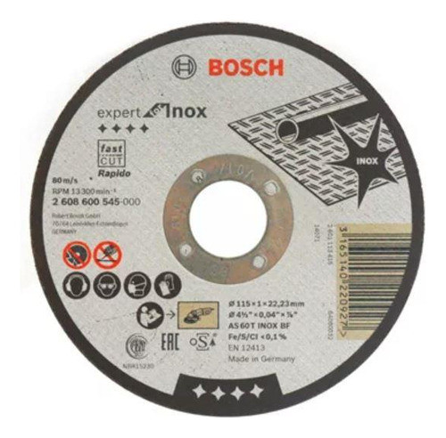 Disco De Corte Rápido 115x1mm Expert For Inox Recto Bosch 0