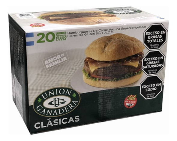 20 Hamburguesas Unión Ganadera 83grs + Fargo + Aderezo 0