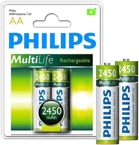 Pila Recargable Philips Aa 2450mah Blister X2 Pilas Doble A 0