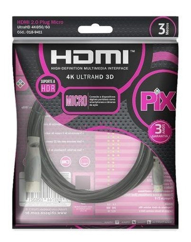 Cabo Micro Hdmi ¿ Micro Hdmi X Hdmi 2.0 4k Hdr 19p 3m-pix 1