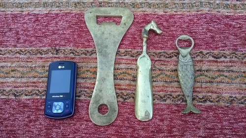 Lote 3 Antiguos Destapadores Calzador En Bronce Adornos Pez 0