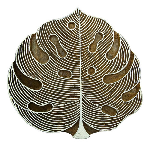 Tela Decorativa Con Bloques De Hojas Grabadas A Mano 0