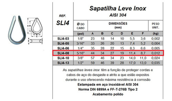 Sapatilha Leve Inox 5/16 Cabo De Aço Sli4-08 - 20 Unidades 1