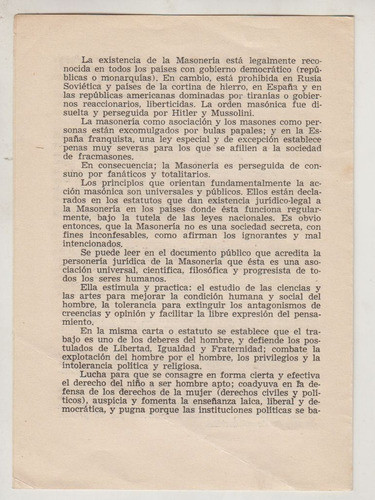 1956 Salto Uruguay Folleto ¿ Que Es La Masoneria ? Escaso 1